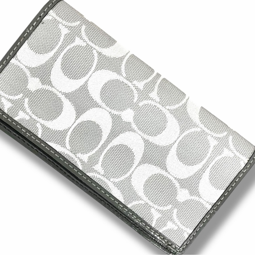 COACH Signature Grey Canvas Checkbook Wallet – Classic Logo Print - Picture 2 of 7